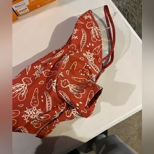 Burnt Orange Vegetable Print Dog Raincoat with Velcro and leash opening